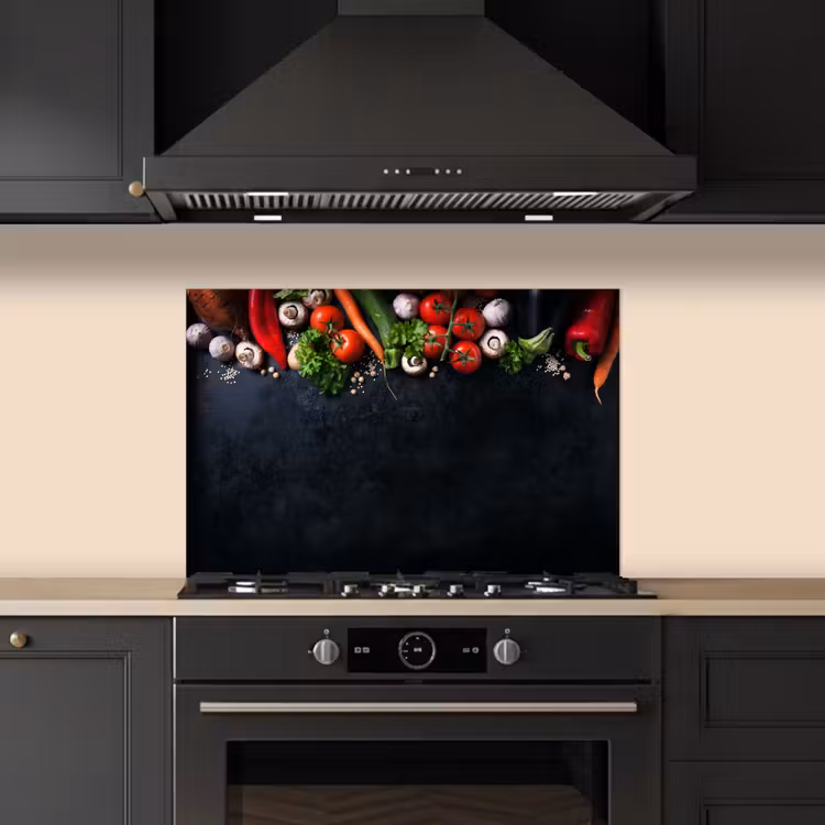 Groente - Kruiden - Specerijen - Zwart - Rustiek - Keuken keuken achterwand spatscherm klein -sfeer1