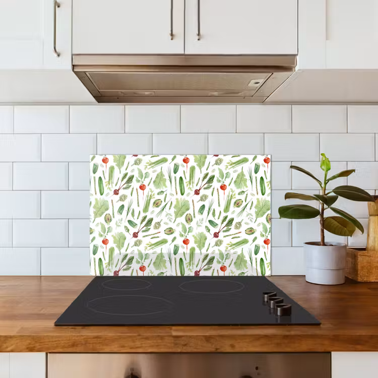 Groente - Patroon - Groen - Rood keuken achterwand spatscherm klein 900 -sfeer2