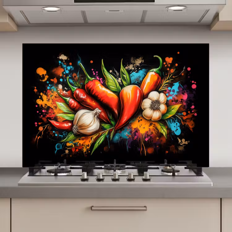 Groente - Peper - Knoflook - Graffiti - Verf - Kleurrijk keuken achterwand spatscherm klein -3d_website