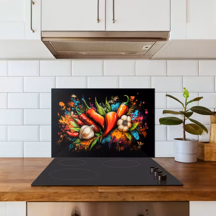 Groente - Peper - Knoflook - Graffiti - Verf - Kleurrijk keuken achterwand spatscherm klein -sfeer2