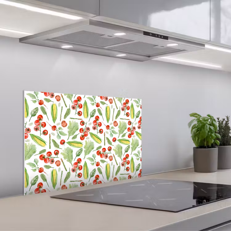 Groente - Tomaat - Maïs - Sla keuken achterwand spatscherm klein 900 -3d_schuin