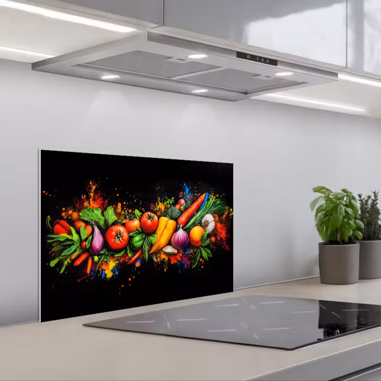 Groente - Eten - Kruiden - Graffiti - Koken keuken achterwand spatscherm klein -3d_schuin