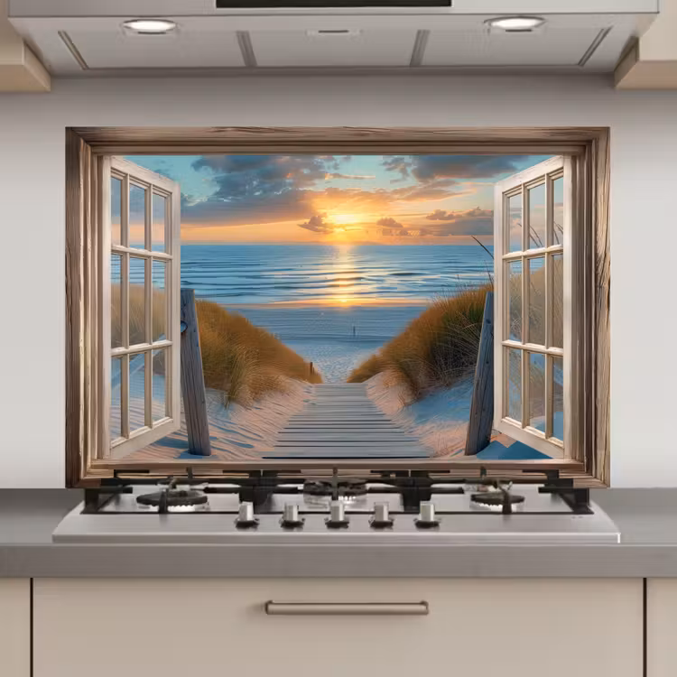Doorkijk - Strand - Pad - Zonsondergang keuken achterwand spatscherm klein -3d_website