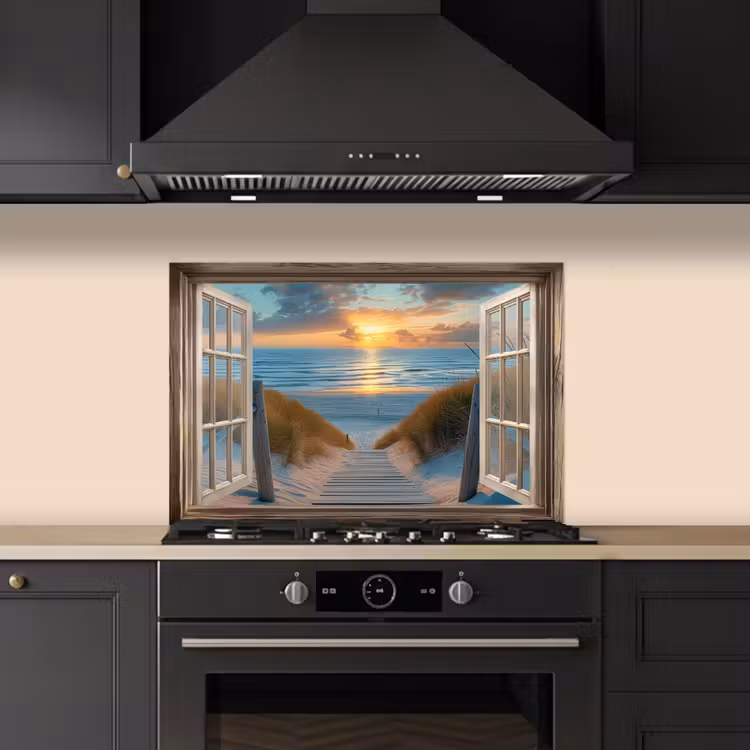 Doorkijk - Strand - Pad - Zonsondergang keuken achterwand spatscherm klein -sfeer1