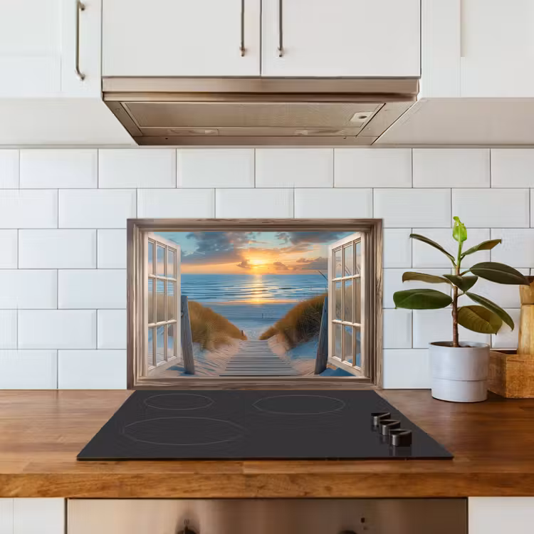 Doorkijk - Strand - Pad - Zonsondergang keuken achterwand spatscherm klein -sfeer2