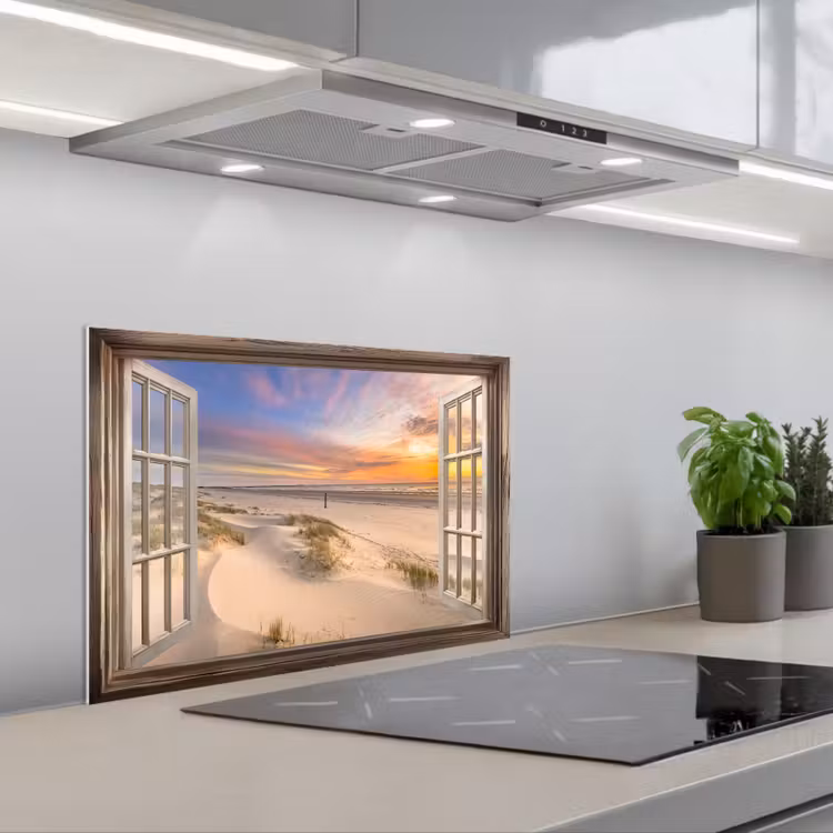 Doorkijk - Strand - Duinen - Natuur - Landschap keuken achterwand spatscherm klein -3d_schuin