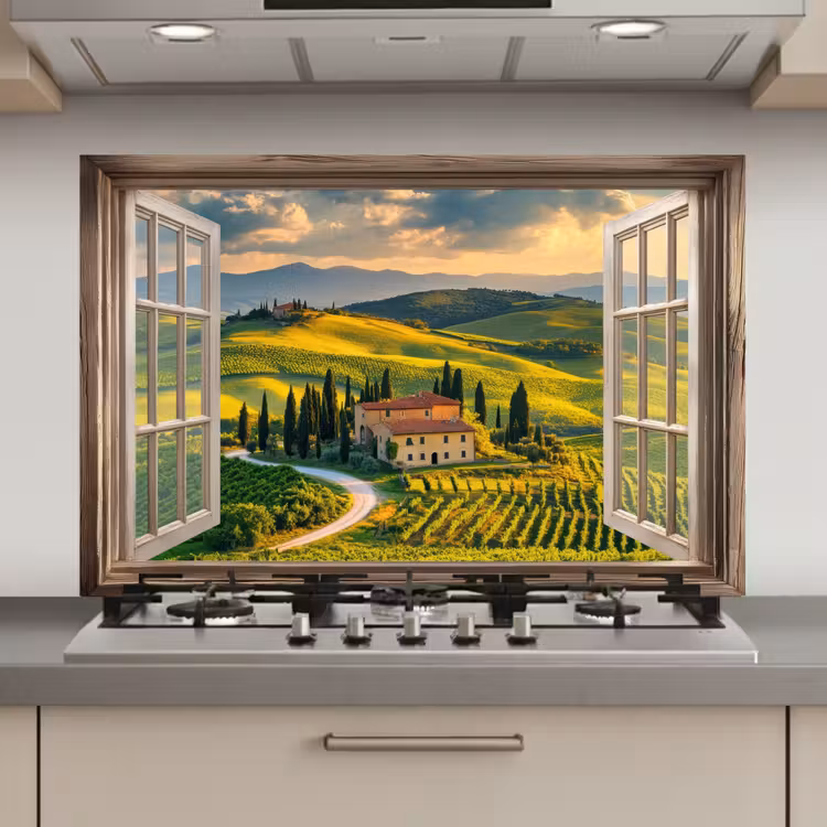 Doorkijk - Toscane - Uitzicht - Landschap - Zomer keuken achterwand spatscherm klein -3d_website