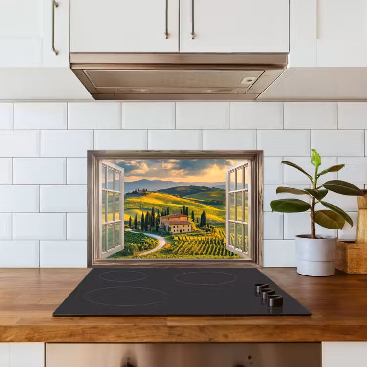 Doorkijk - Toscane - Uitzicht - Landschap - Zomer keuken achterwand spatscherm klein -sfeer2