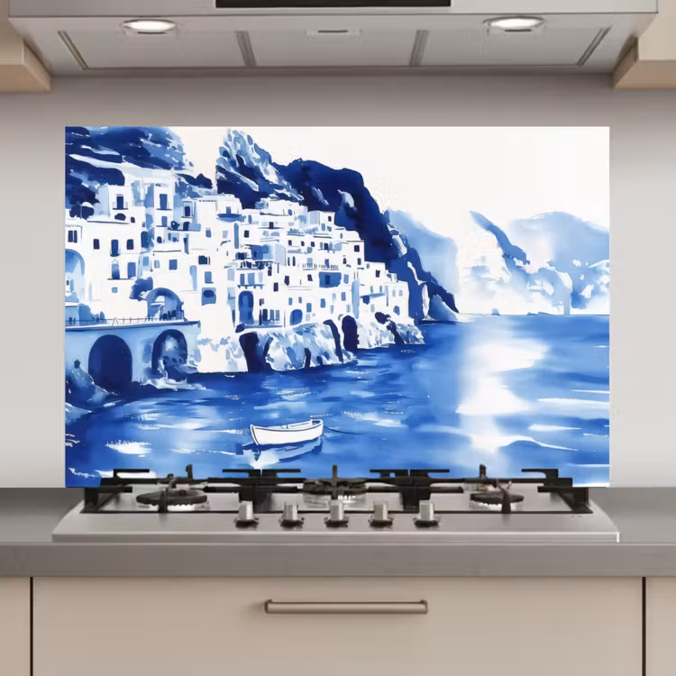 Dorp - Rotswand - Roeiboot - Water keuken achterwand spatscherm klein -3d_website