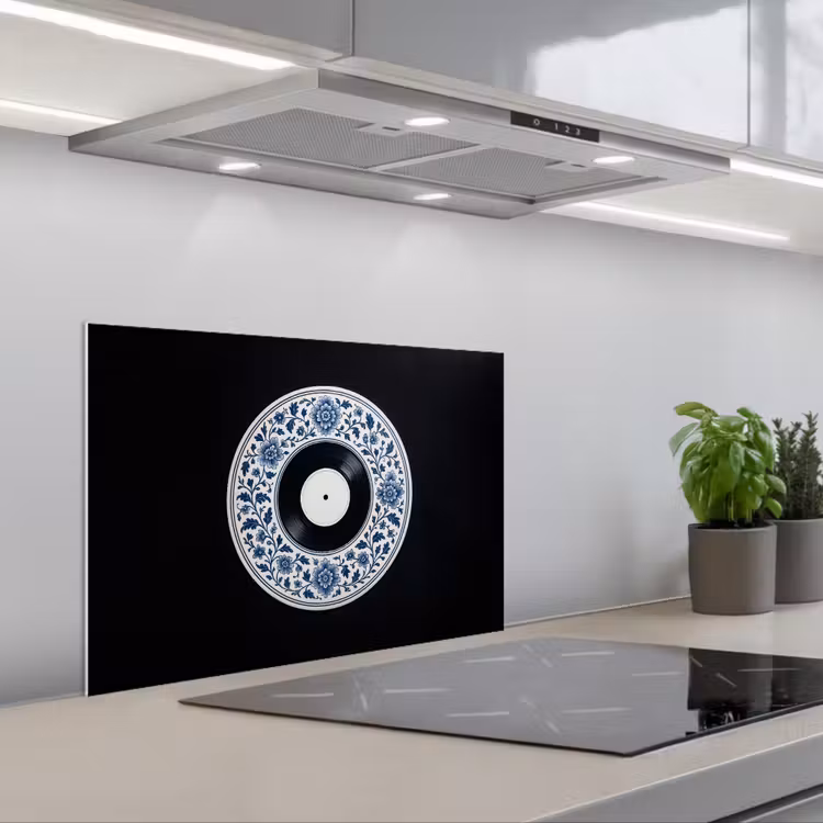 Vinyl - LP - Delfts Blauw - Muziek keuken achterwand spatscherm klein -3d_schuin