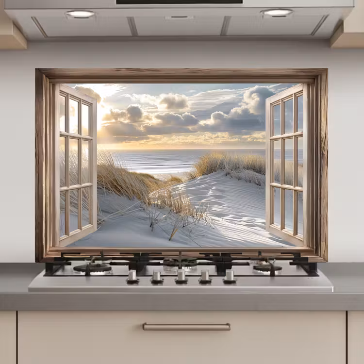 Doorkijk - Strand - Duinen - Zee - Natuur keuken achterwand spatscherm klein -3d_website