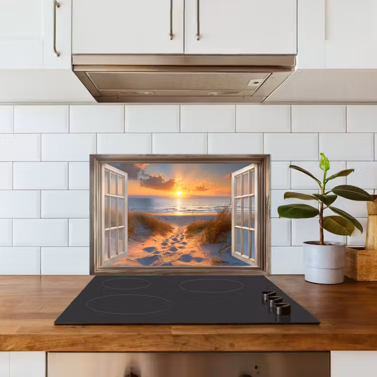Doorkijk - Strand - Duinen - Zonsondergang keuken achterwand spatscherm klein -sfeer2
