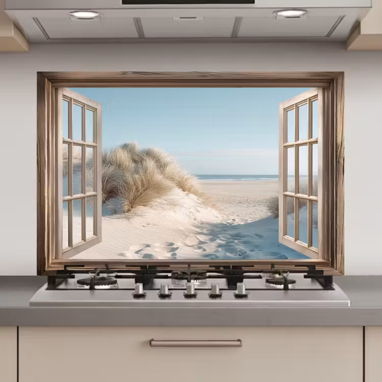 Doorkijk - Helmgras - Duinen - Zee - Landschap keuken achterwand spatscherm klein -3d_website