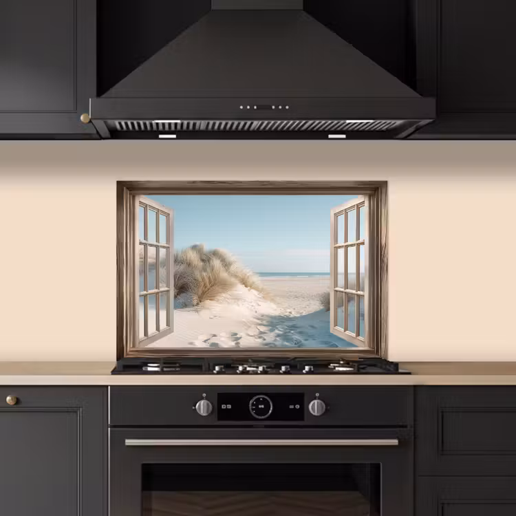Doorkijk - Helmgras - Duinen - Zee - Landschap keuken achterwand spatscherm klein -sfeer1