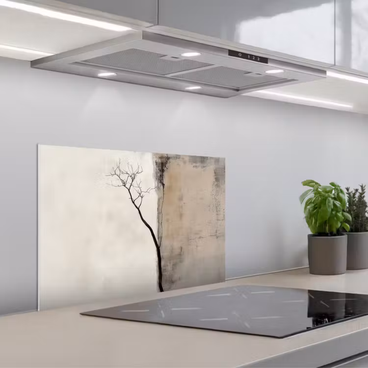 Wabi sabi - Plant - Beige keuken achterwand spatscherm klein -3d_schuin