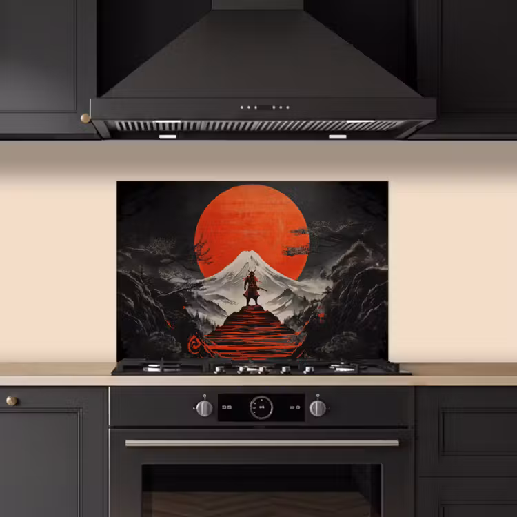 Krijger - Rode trappen - Zon - Berg keuken achterwand spatscherm klein -sfeer1