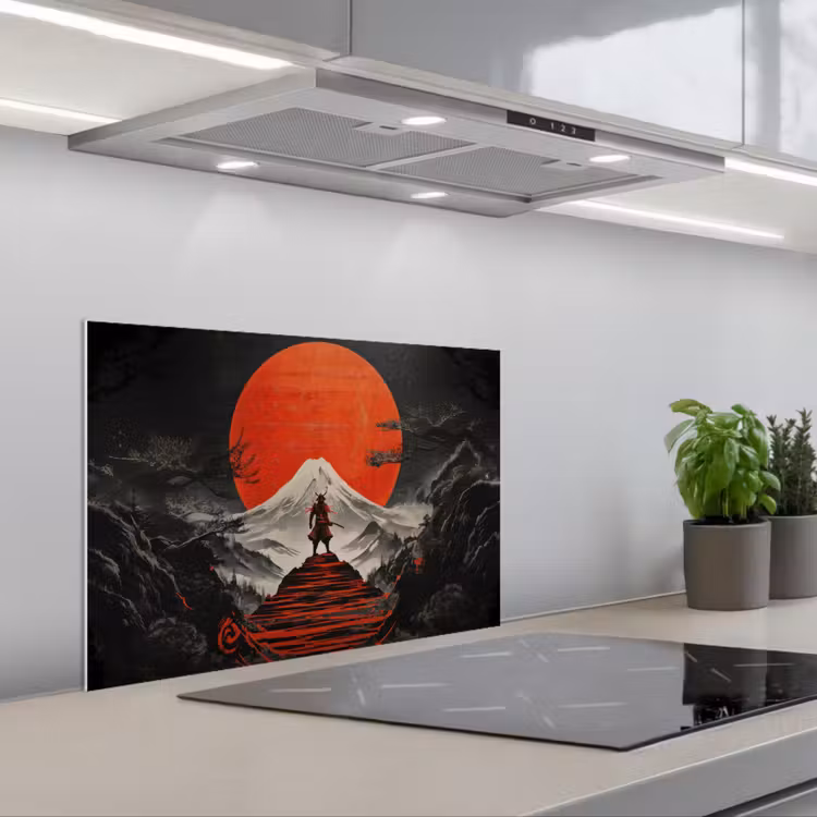 Krijger - Rode trappen - Zon - Berg keuken achterwand spatscherm klein -3d_schuin