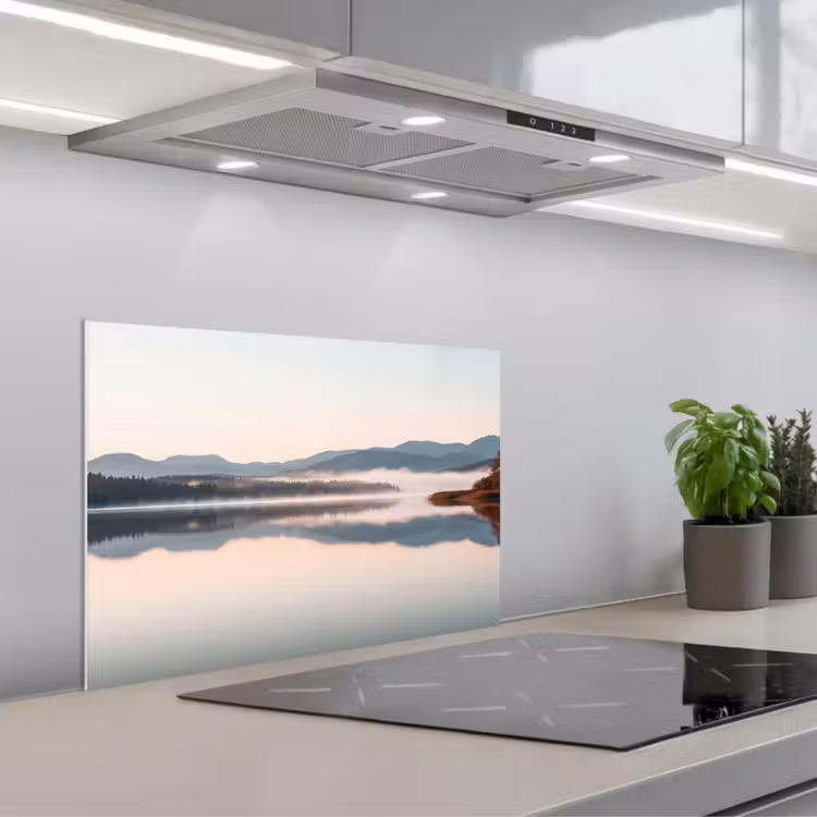 Water - Bomen - Mistlaag keuken achterwand spatscherm klein -3d_schuin