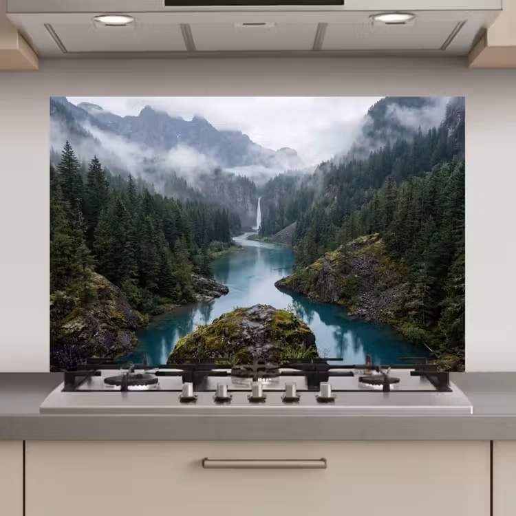 Waterval - Bomen - Bergen keuken achterwand spatscherm klein -3d_website