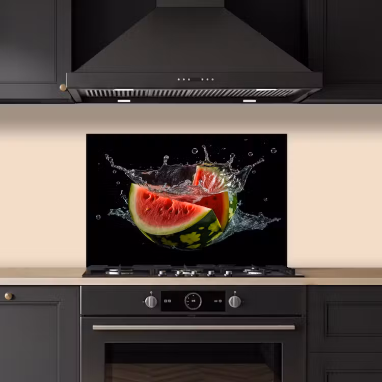Watermeloen - Zwart - Water - Fruit - Meloen keuken achterwand spatscherm klein -sfeer1