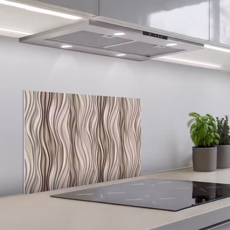 Golven - 3D - Crème keuken achterwand spatscherm klein 900 -3d_schuin