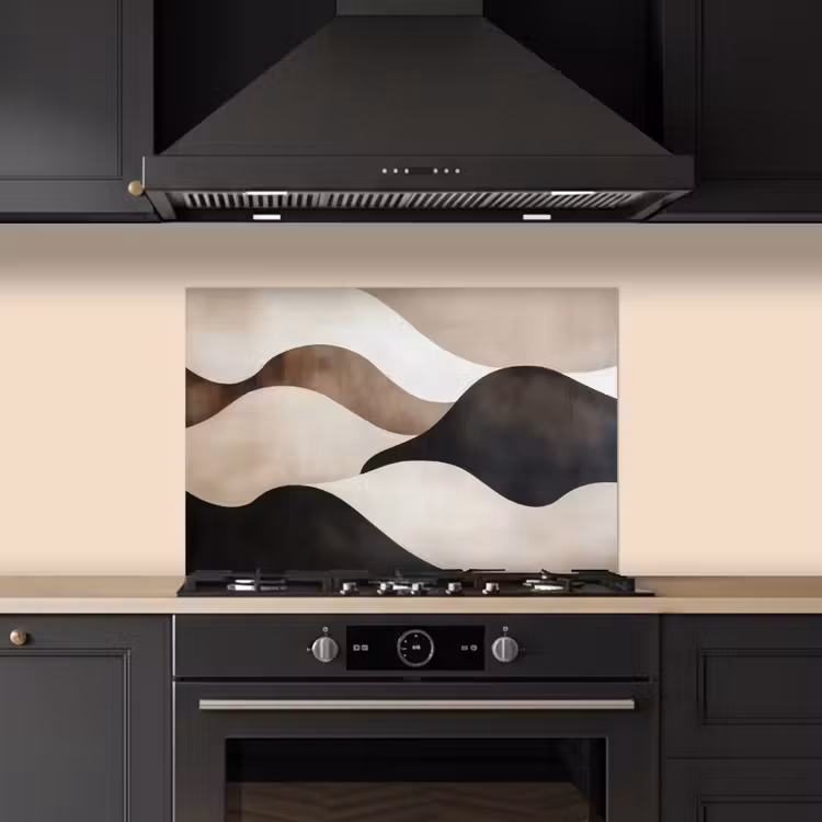 Golven - Abstract - Beige keuken achterwand spatscherm klein -sfeer1