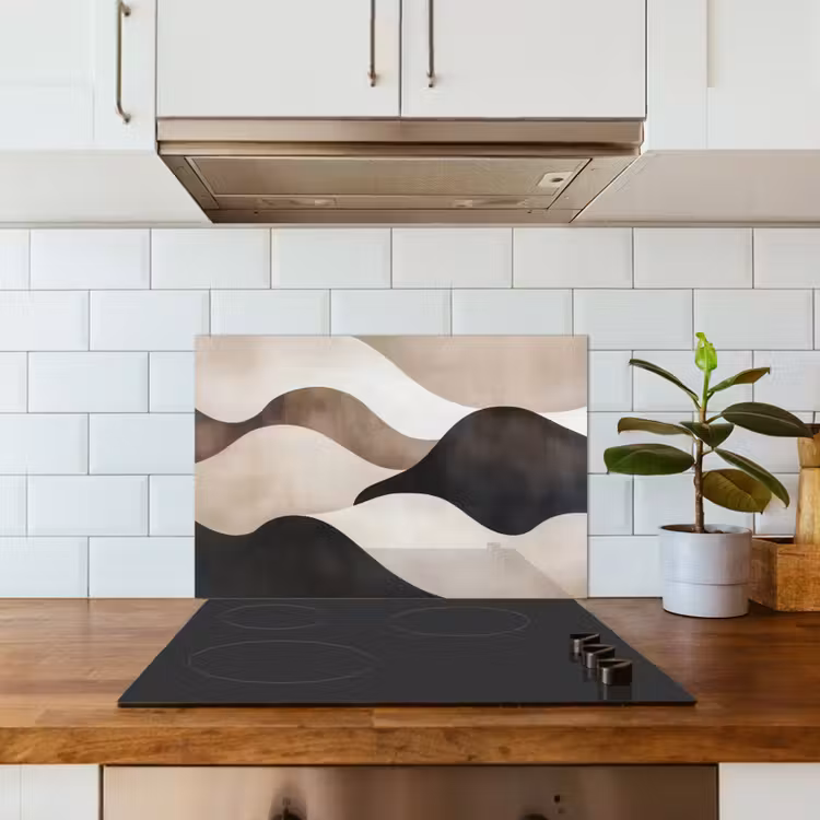 Golven - Abstract - Beige keuken achterwand spatscherm klein -sfeer2