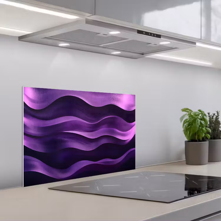 Golven - Abstract - Paars keuken achterwand spatscherm klein -3d_schuin