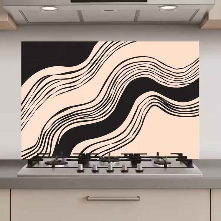 Golven - Zwart - Zandkleur keuken achterwand spatscherm klein -3d_website