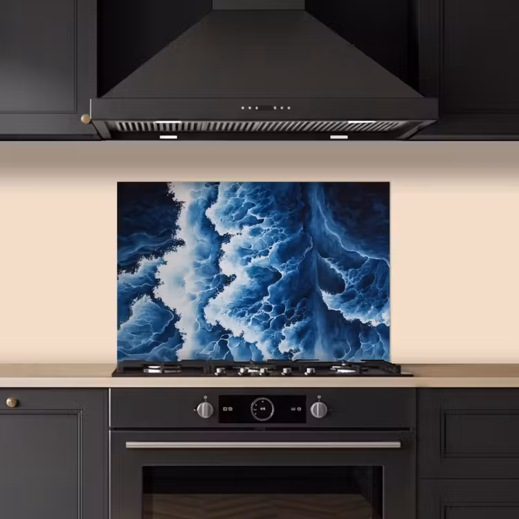 Golven - Blauw - Schuim keuken achterwand spatscherm klein -sfeer1
