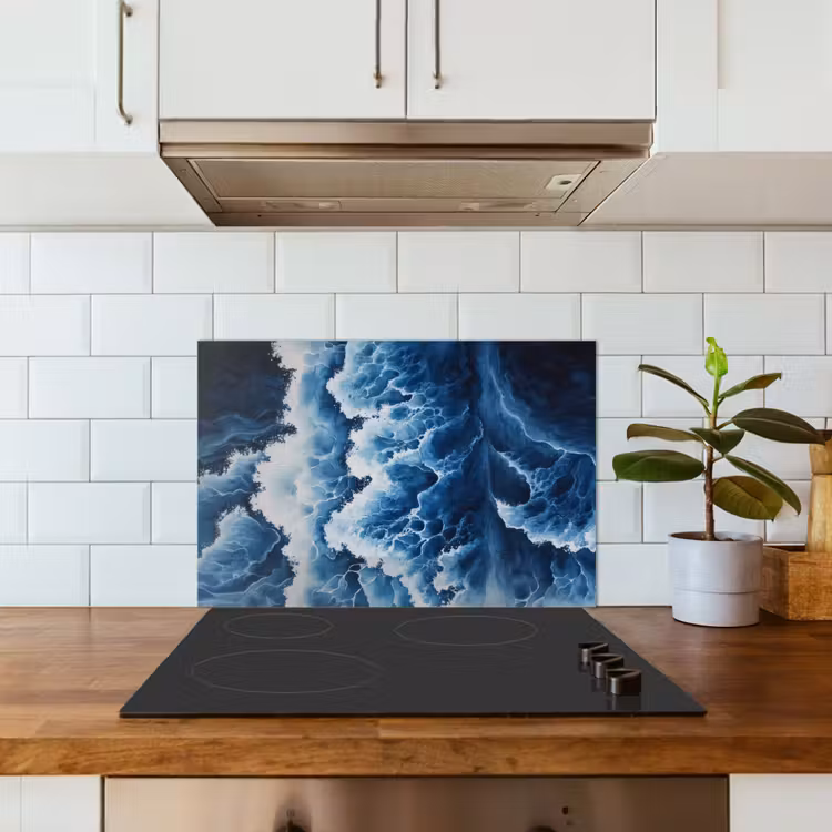 Golven - Blauw - Schuim keuken achterwand spatscherm klein -sfeer2