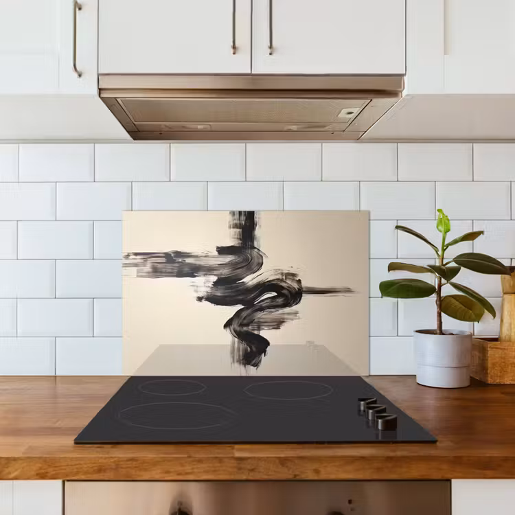 Golven - Penseelstreken - Beige - Minimalistisch keuken achterwand spatscherm klein -sfeer2