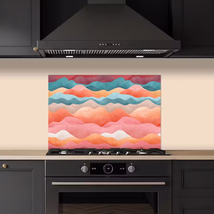 Golven - Kleurrijk - Abstract keuken achterwand spatscherm klein -sfeer1