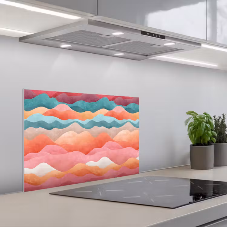 Golven - Kleurrijk - Abstract keuken achterwand spatscherm klein -3d_schuin
