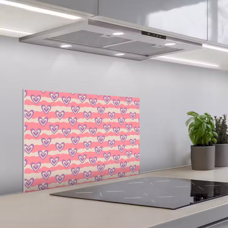 Golven - Patroon - Hartjes - Retro keuken achterwand spatscherm klein 900 -3d_schuin