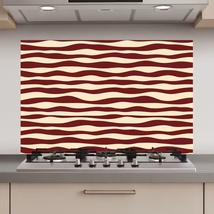 Golven - Rood - Patroon - Crème keuken achterwand spatscherm klein 900 -3d_website