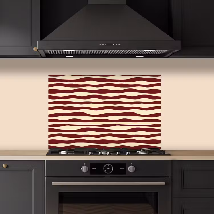 Golven - Rood - Patroon - Crème keuken achterwand spatscherm klein 900 -sfeer1
