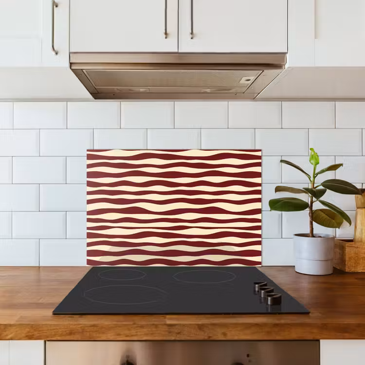Golven - Rood - Patroon - Crème keuken achterwand spatscherm klein 900 -sfeer2