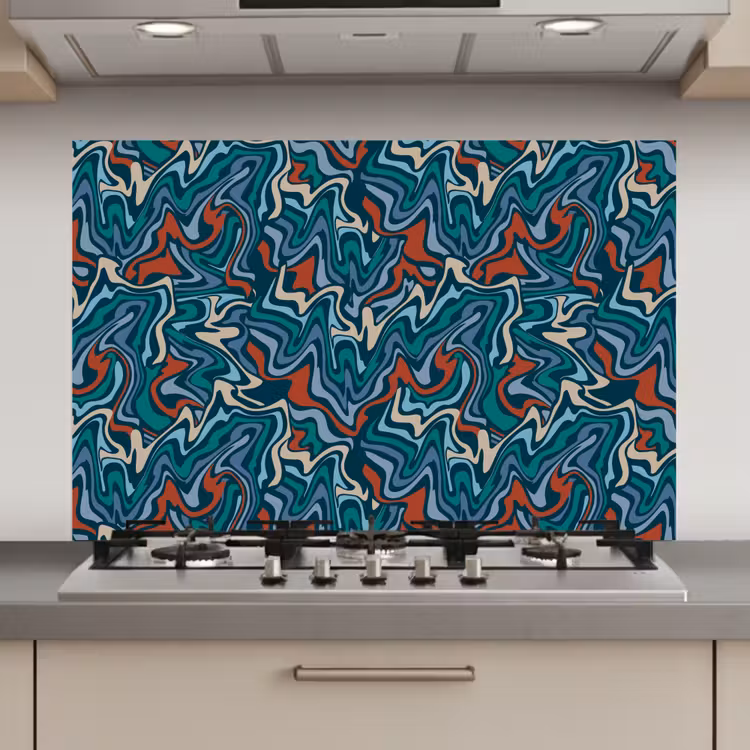 Golven - Retro - Blauw - Patroon keuken achterwand spatscherm klein 900 -3d_website