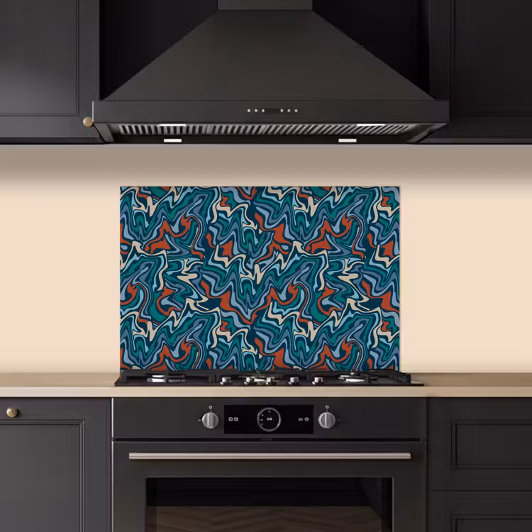 Golven - Retro - Blauw - Patroon keuken achterwand spatscherm klein 900 -sfeer1