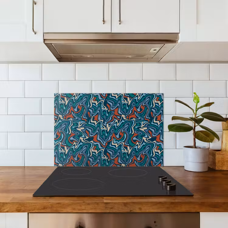 Golven - Retro - Blauw - Patroon keuken achterwand spatscherm klein 900 -sfeer2