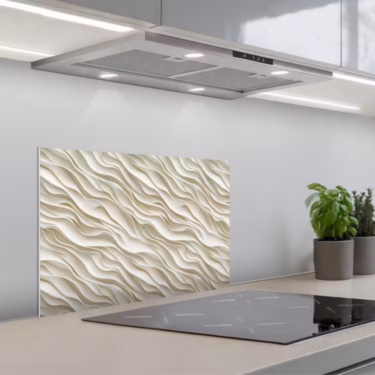 Golven - Wit - Minimalistisch keuken achterwand spatscherm klein 900 -3d_schuin