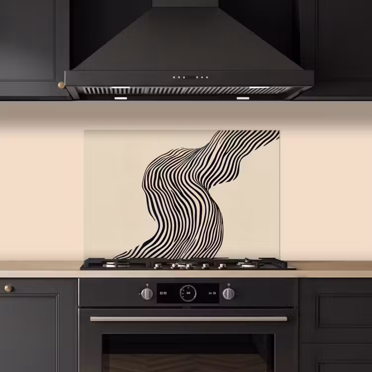 Golvend - Lijnen - Abstract - Silhouet keuken achterwand spatscherm klein -sfeer1