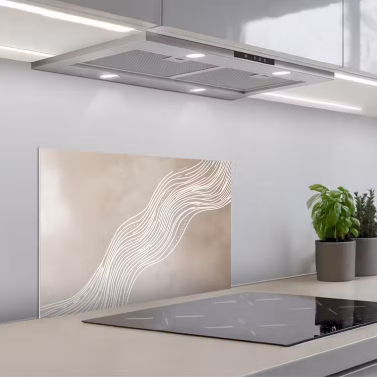 Golvende lijnen - Vloeiend - Zandkleurig keuken achterwand spatscherm klein -3d_schuin