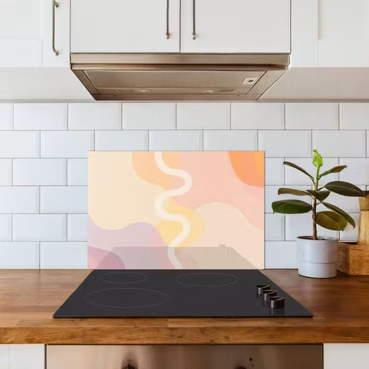 Golvende vormen - Abstract - pastel keuken achterwand spatscherm klein -sfeer2