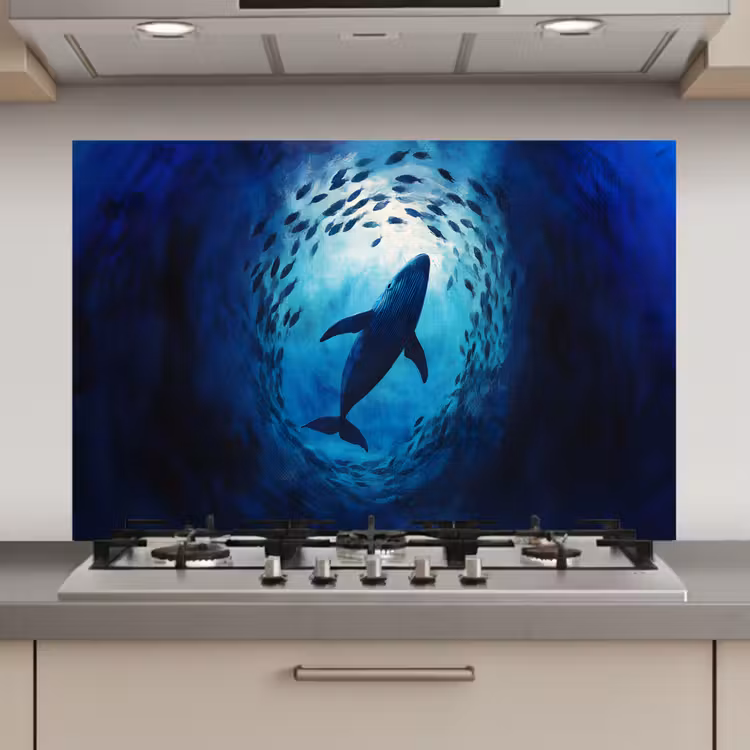 Walvis - Vissen - Donkerblauw keuken achterwand spatscherm klein -3d_website