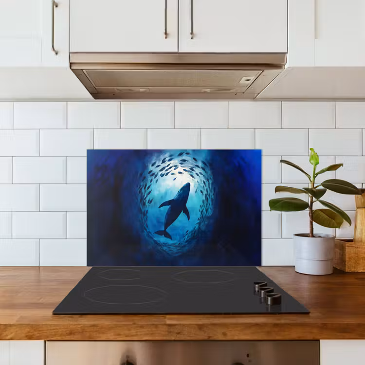 Walvis - Vissen - Donkerblauw keuken achterwand spatscherm klein -sfeer2