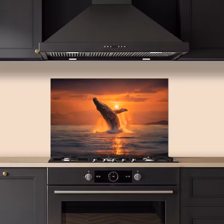 Walvis - Zon - Zee keuken achterwand spatscherm klein -sfeer1