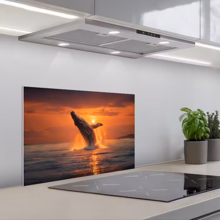 Walvis - Zon - Zee keuken achterwand spatscherm klein -3d_schuin