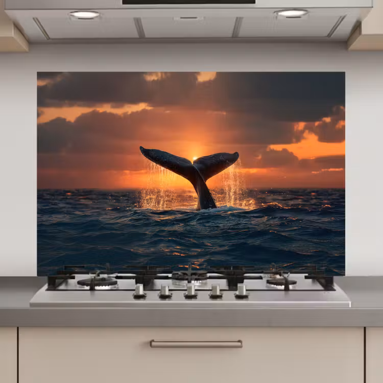 Walvis staart - Water - Zonsondergang keuken achterwand spatscherm klein -3d_website